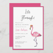 フラミンゴパーティしよう！ ホットピンク＆ホワイトのウェディングシャワー 招待状 (正面/裏面)