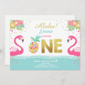 フラミンゴパーティの招待状トロピカルパイナップルルアウ(ハワイ式宴会) 招待状 (正面/裏面)