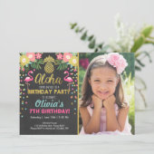 フラミンゴパーティの招待状トロピカル誕生日ルアウ（ハワイ式宴会） 招待状 (スタンド正面)