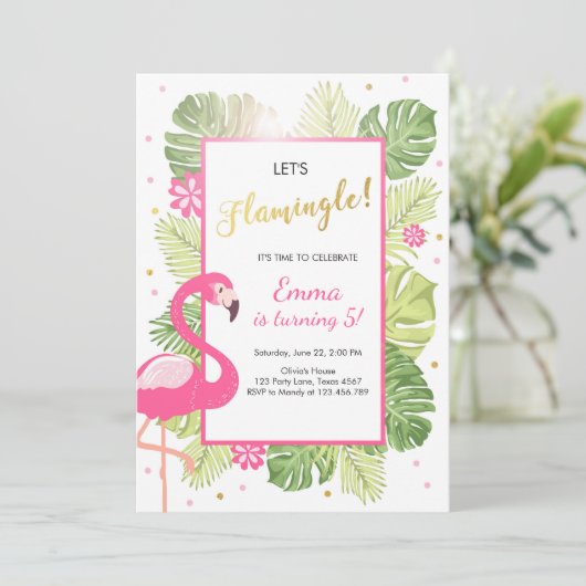 フラミンゴパーティの招待状熱帯誕生日ルアウ（ハワイ式宴会） 招待状 (スタンド正面)