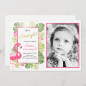 フラミンゴパーティの招待状熱帯誕生日ルアウ（ハワイ式宴会） 招待状 (正面/裏面)