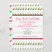 フラミンゴパーティの招待状-ピンクと緑の模様 招待状 (正面/裏面)