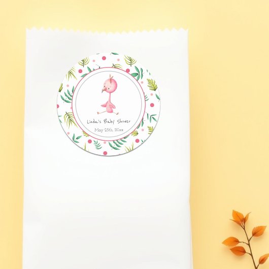 フラミンゴパーティーパーソナライズされたかわいい赤ちゃんシャワー ラウンドシール