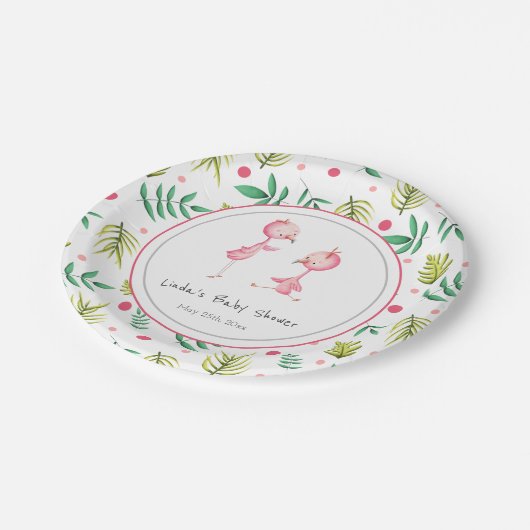 フラミンゴパーティーパーソナライズされたツインズベビーシャワー ペーパープレート (アングル)