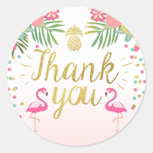 フラミンゴパーティー好意ラベルトロピカルサンキューカード ラウンドシール (正面)