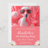 フラミンゴパーティー誕生日 子供へ 招待状 (正面)