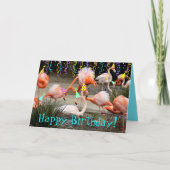 フラミンゴパーティー鳥ハッピーバースデーカード カード (正面)