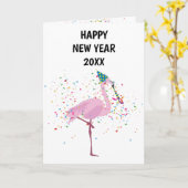フラミンゴパーティー – 動物の休日の新年 カード (黄色い花)