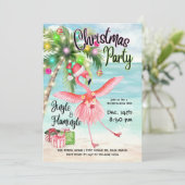 フラミンゴパームツリートロピカルビーチクリスマスパーティー 招待状 (スタンド正面)
