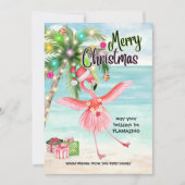 フラミンゴパームツリートロピカルビーチクリスマス シーズンカード (正面)