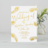 フラミンゴパームフォイルプレス結婚式招待状 箔シーズンカード (立ち正面)