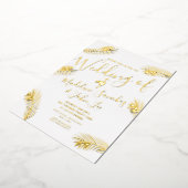 フラミンゴパームフォイルプレス結婚式招待状 箔シーズンカード (回転した状態)