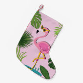 フラミンゴパーム葉トロピカルデザイン スモールクリスマスストッキング (正面 (吊り時))