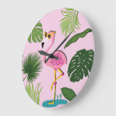 フラミンゴパーム葉トロピカルデザイン ラージ壁時計 (傾斜)