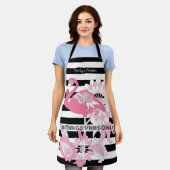 フラミンゴビベスオンリーブラック&ホワイトストライプズFlamingo エプロン (着用した状態)