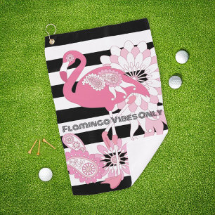 フラミンゴビベスオンリーブラック&ホワイトストライプズFlamingo ゴルフタオル