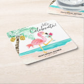 フラミンゴビーチカクテルトロピカルブライダルシャワー スクエアペーパーコースター (アングル)