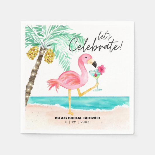 フラミンゴビーチカクテルトロピカルブライダルシャワー スタンダードカクテルナプキン (正面)