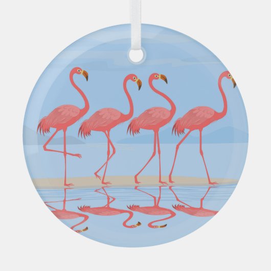 フラミンゴビーチサマーヴィンテージデザイン ガラスオーナメント (正面)
