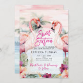 フラミンゴビーチスウィート16パーティの招待状 招待状 (正面/裏面)