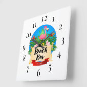 フラミンゴビーチバースクエアウォールクロック スクエア壁時計 (傾斜)