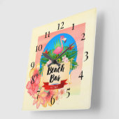フラミンゴビーチバー スクエア壁時計 (傾斜)