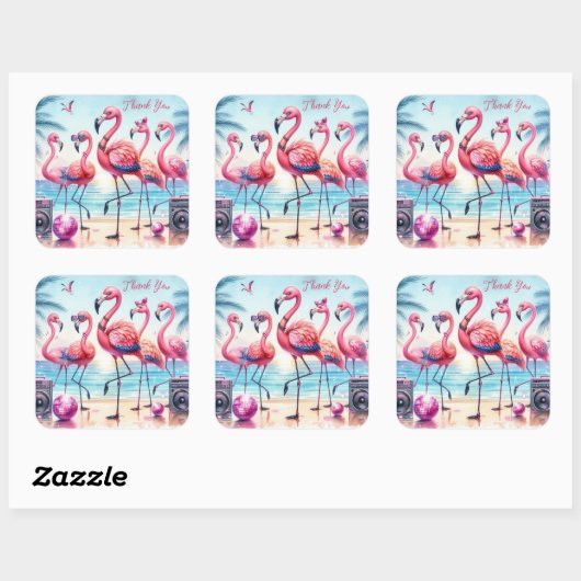 フラミンゴビーチパーティーありがとう スクエアシール (シート)