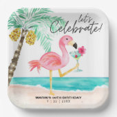 フラミンゴビーチパーティートロピカルカクテル誕生日 ペーパープレート (正面)
