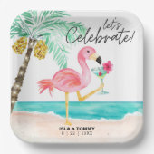 フラミンゴビーチパーティー熱帯ウェディングシャワー ペーパープレート (正面)