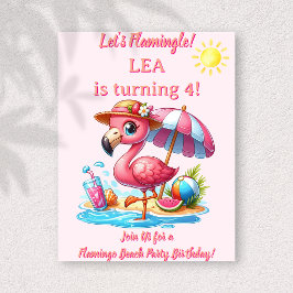フラミンゴビーチ誕生日招待状 Let's Flamingl 招待状