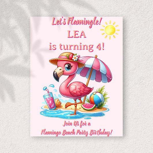 フラミンゴビーチ誕生日招待状 Let's Flamingl 招待状