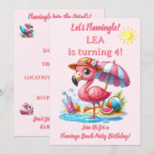 フラミンゴビーチ誕生日招待状 Let's Flamingl 招待状 (正面/裏面)
