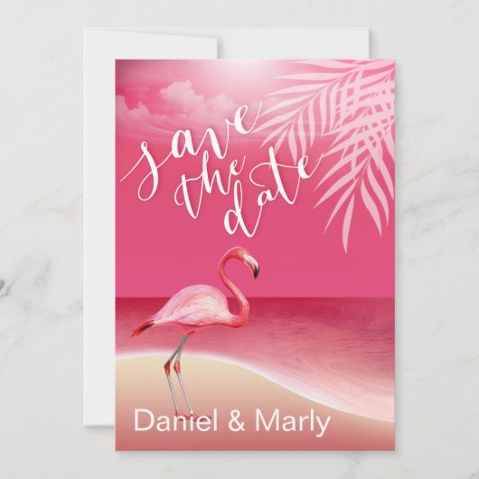 フラミンゴビーチ Save the Date | ピンク 招待状 (正面)