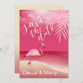 フラミンゴビーチ Save the Date | ピンク 招待状 (正面/裏面)