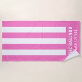 フラミンゴピンクと白ストライプ色 |ビーチハウス ビーチタオル (正面)