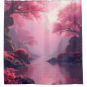 フラミンゴピンクの禅風 シャワーカーテン (正面)