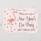 フラミンゴピンクの「新年パーティー」の招待ブラケット 招待状 (正面/裏面)