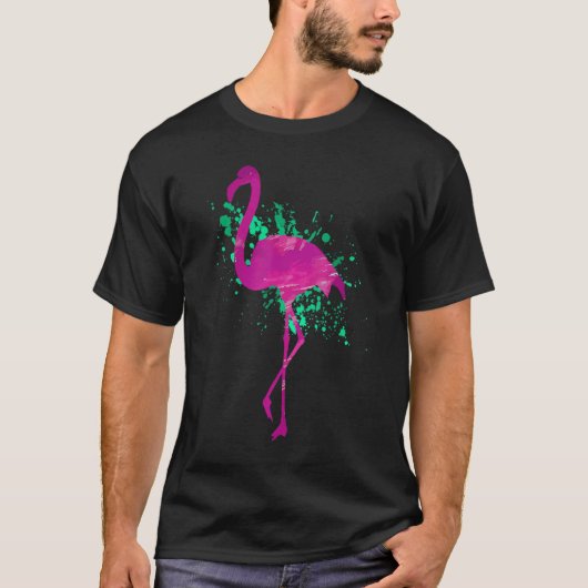 フラミンゴピンクウォーターカラービーチ夏 Tシャツ (正面)
