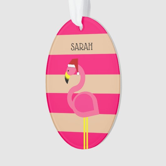 フラミンゴピンクストライプ熱帯クリスマス オーナメント (正面)