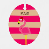 フラミンゴピンクストリップトロピカルクリスマス メタルオーナメント (正面)