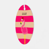 フラミンゴピンクストリップトロピカルクリスマス メタルオーナメント (正面左)