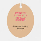 フラミンゴピンクストリップトロピカルクリスマス メタルオーナメント (裏面)