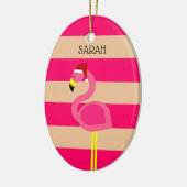 フラミンゴピンクストリップトロピカルクリスマス メタルオーナメント (左)