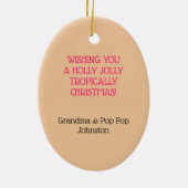 フラミンゴピンクストリップトロピカルクリスマス メタルオーナメント (裏面)