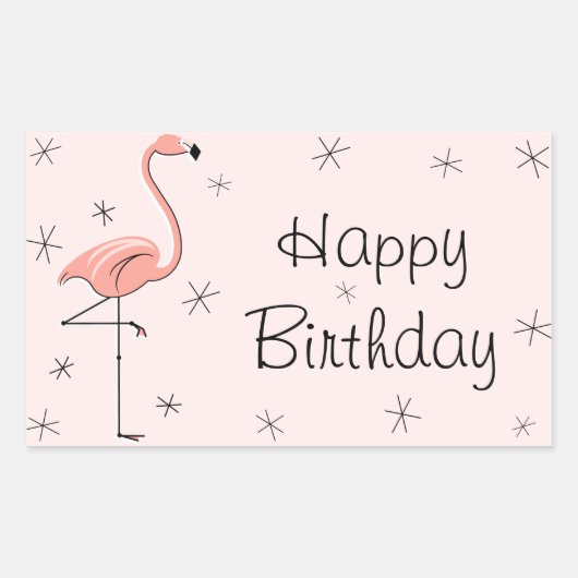 フラミンゴピンクハッピーバースデー長方形 長方形シール (正面)