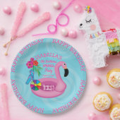 フラミンゴピンクフローラ誕生日プールパーティー ペーパープレート (パーティー)