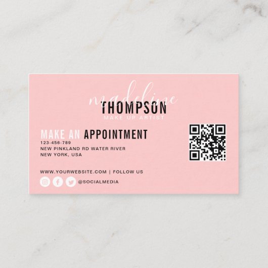 フラミンゴピンクプロフェッショナルメイクアップアーティスト 名刺 (裏面)