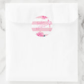 フラミンゴピンクホワイトストライプフローラシックシルバー ラウンドシール (バッグ)