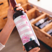 フラミンゴピンクホワイトストライプフローラシックシルバー ワインラベル