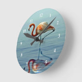 フラミンゴピンク反射野生動物写真 ラウンド壁時計 (傾斜)